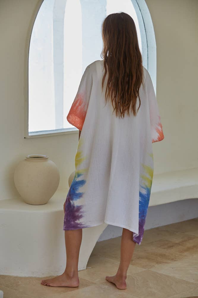 Cotton Gauze Tie Dye Open Front Cardigan