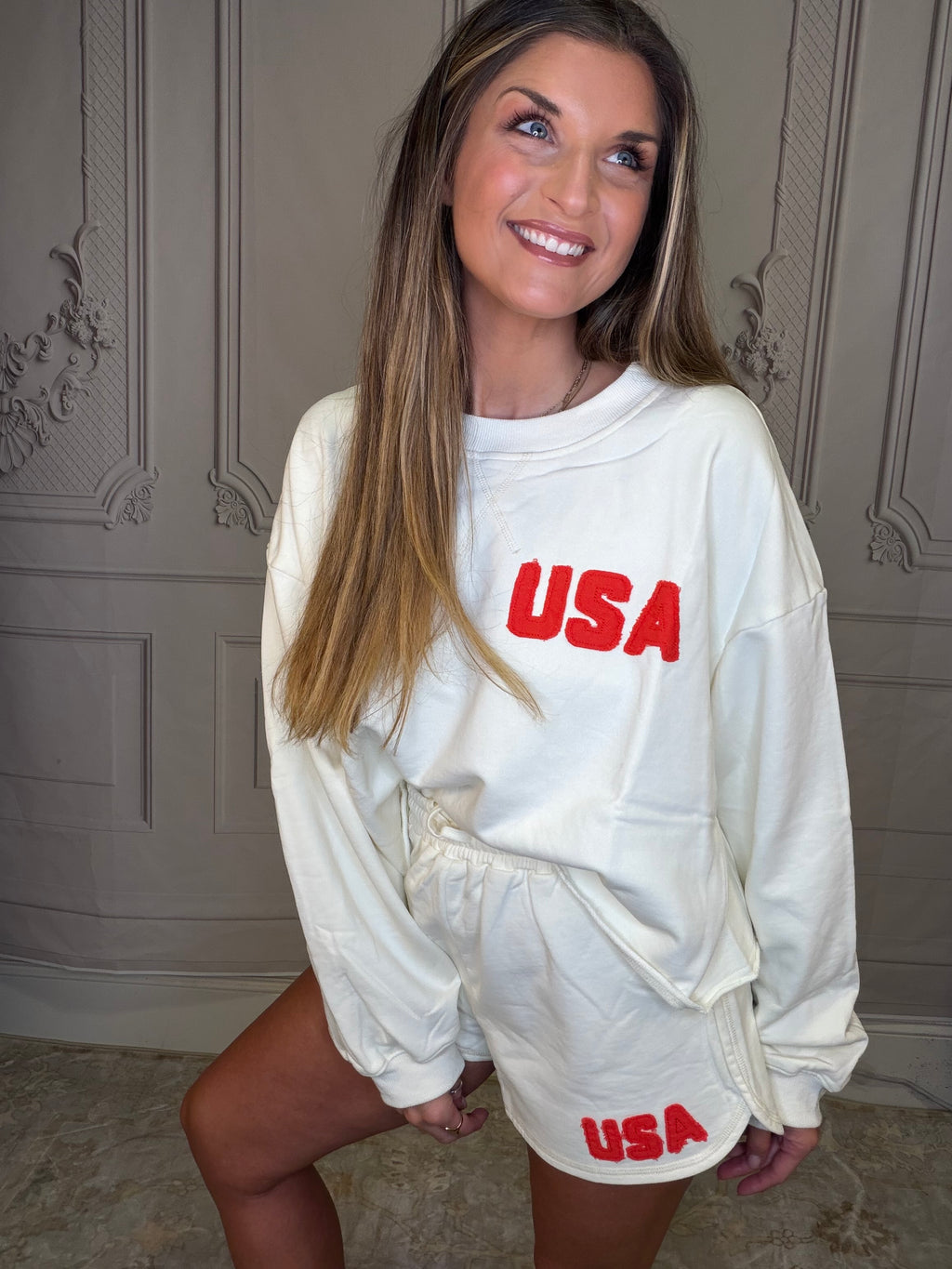 Knit Cotton Crew Pullover with USA Patch