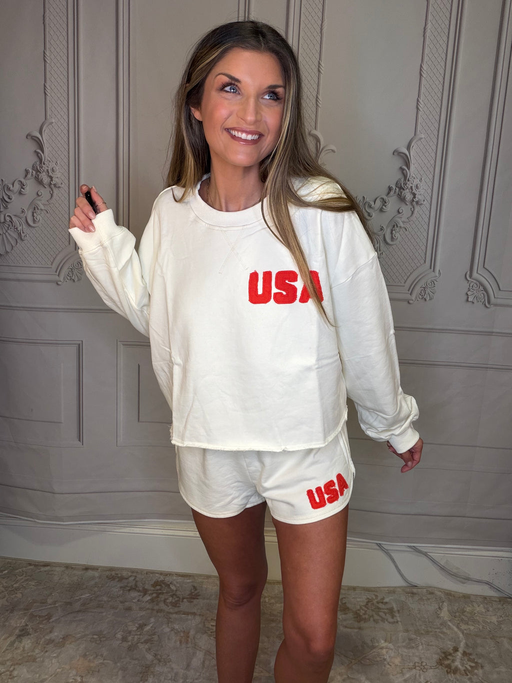 Knit Cotton Crew Pullover with USA Patch