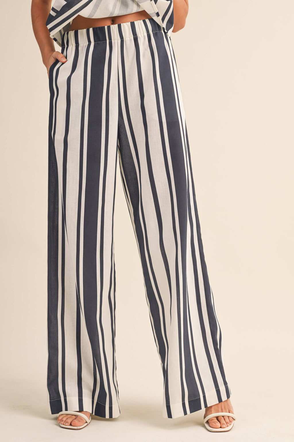 STRIPED SOCIAL LINEN TUBE TOP AND WIDE LEG PANTS SET