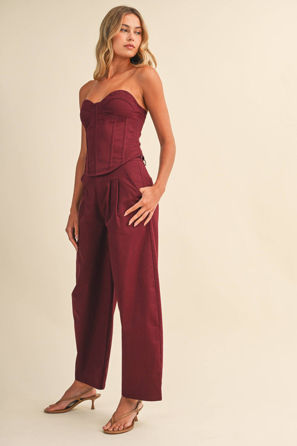 MAROON MAYHEM CROSET TOP AND BARREL LEG PANT