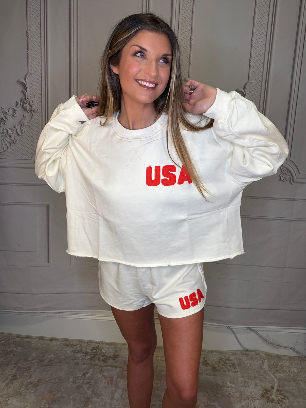 Knit Cotton Crew Pullover with USA Patch