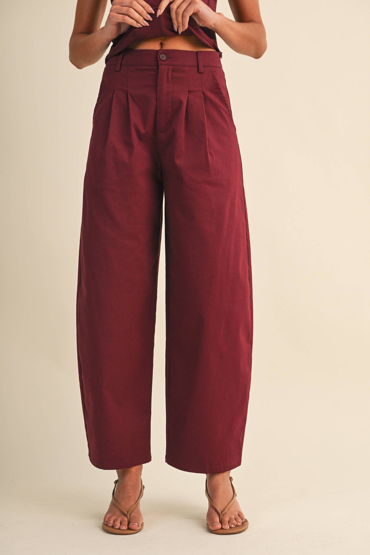 MAROON MAYHEM CROSET TOP AND BARREL LEG PANT