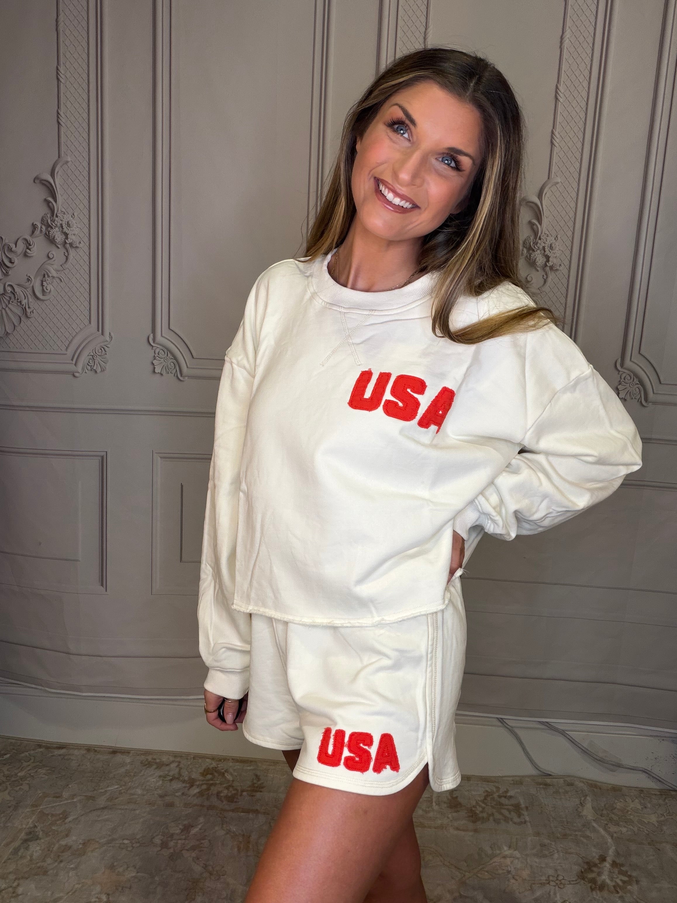 Knit Cotton Crew Pullover with USA Patch