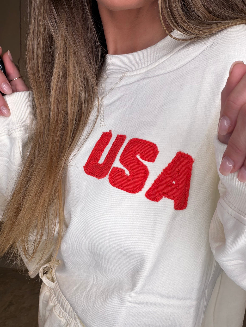 Knit Cotton Crew Pullover with USA Patch