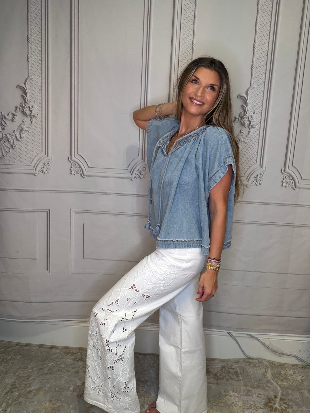 SUMMER FLORAL CHARM WIDE LEG JEAN