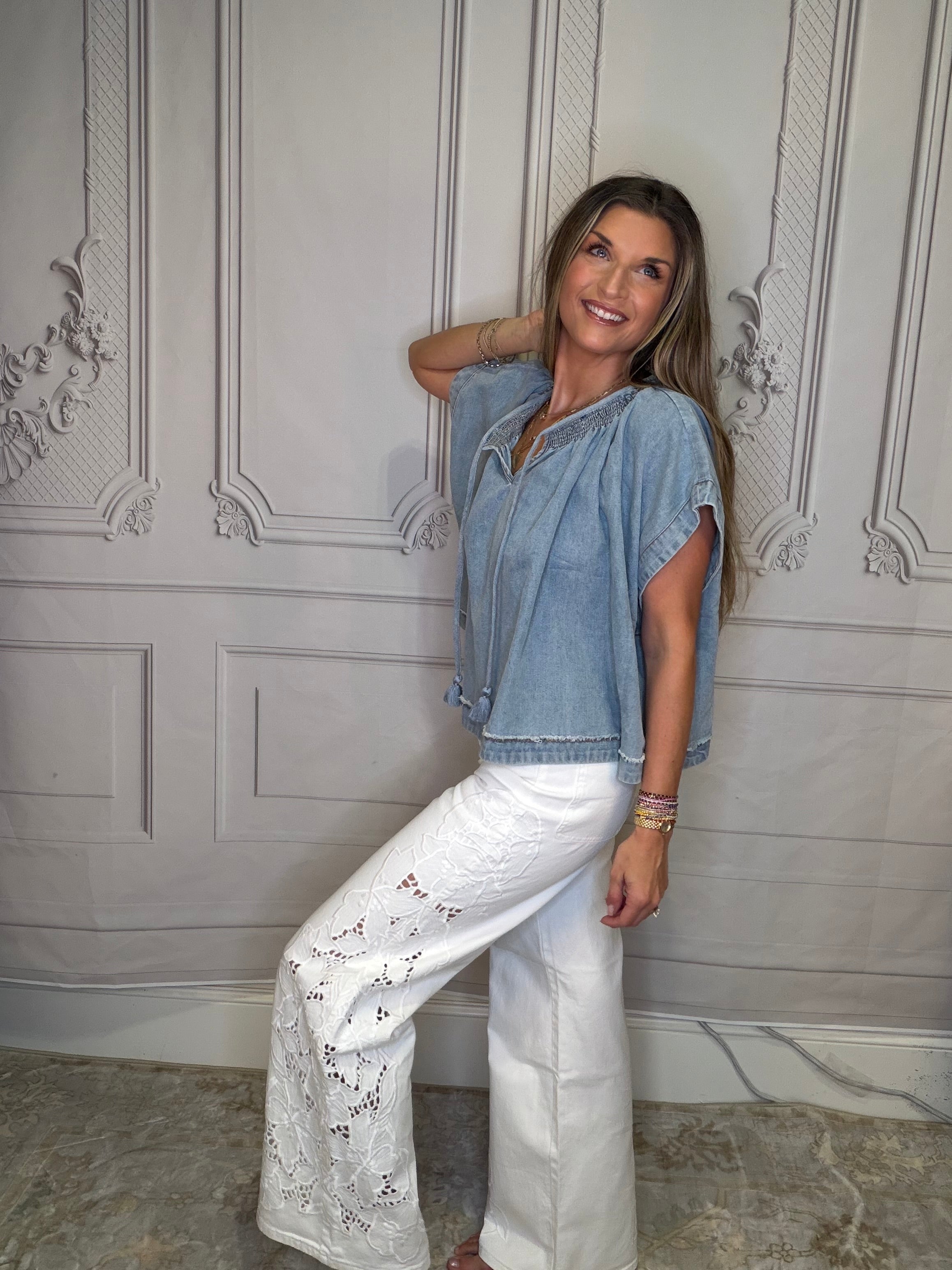 SUMMER FLORAL CHARM WIDE LEG JEAN