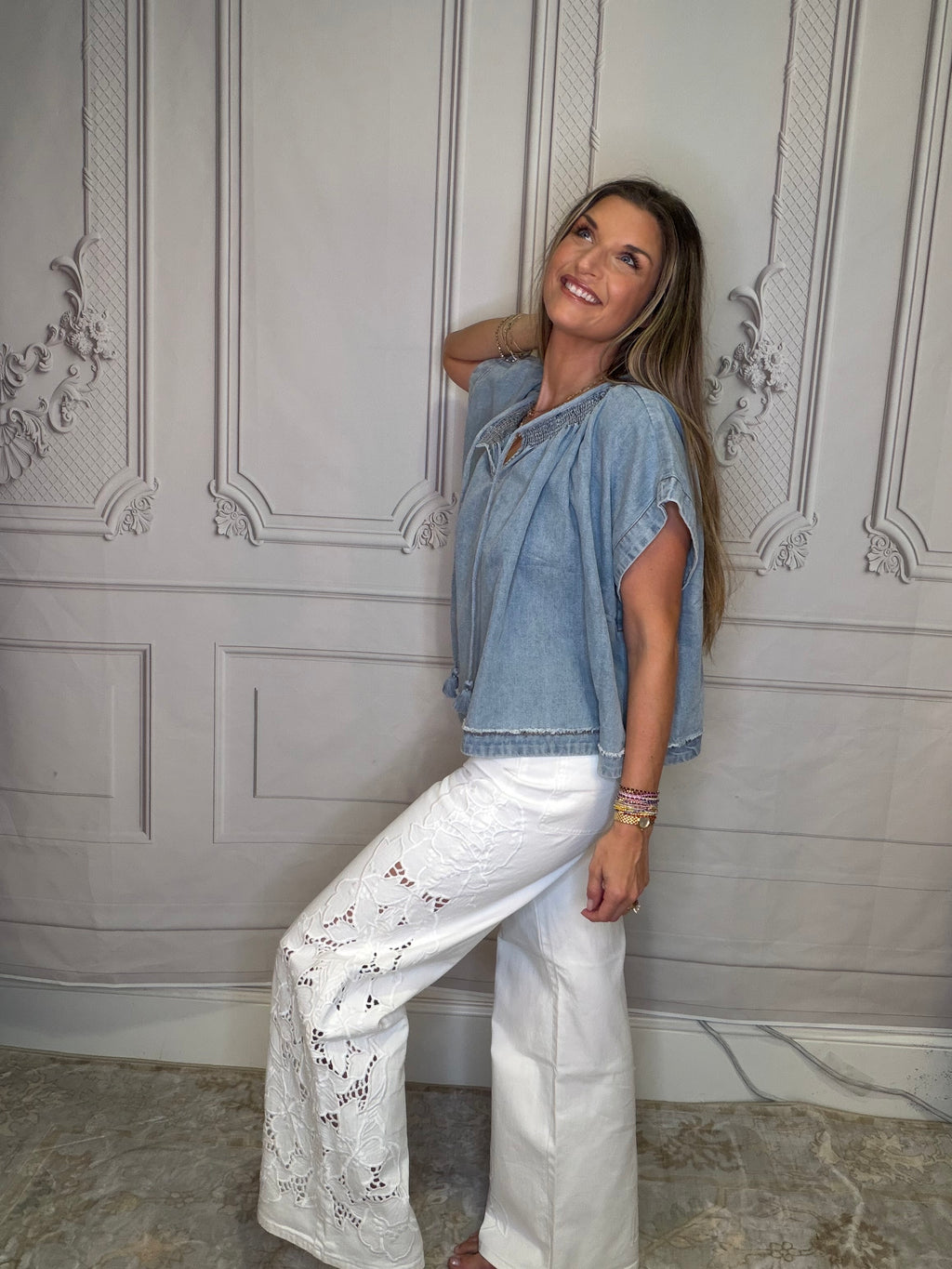 SUMMER FLORAL CHARM WIDE LEG JEAN