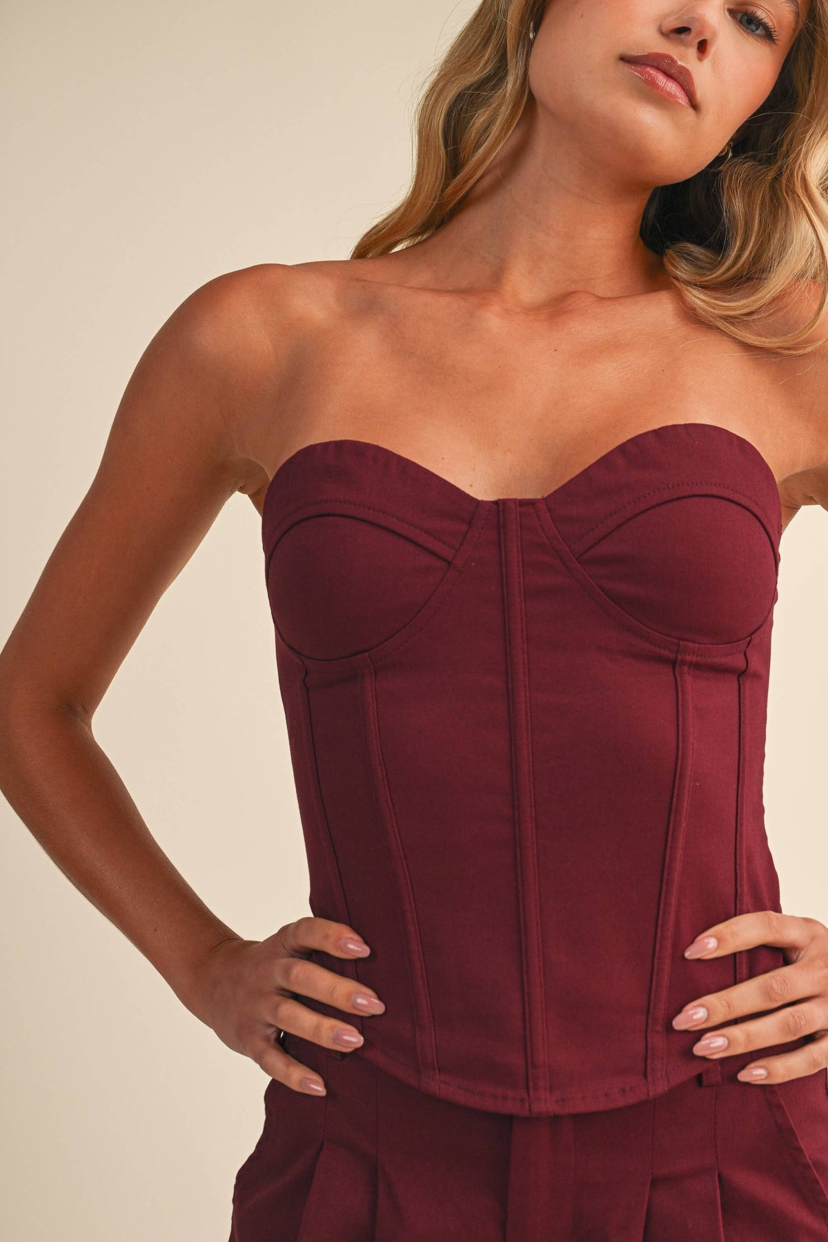 MAROON MAYHEM CROSET TOP AND BARREL LEG PANT