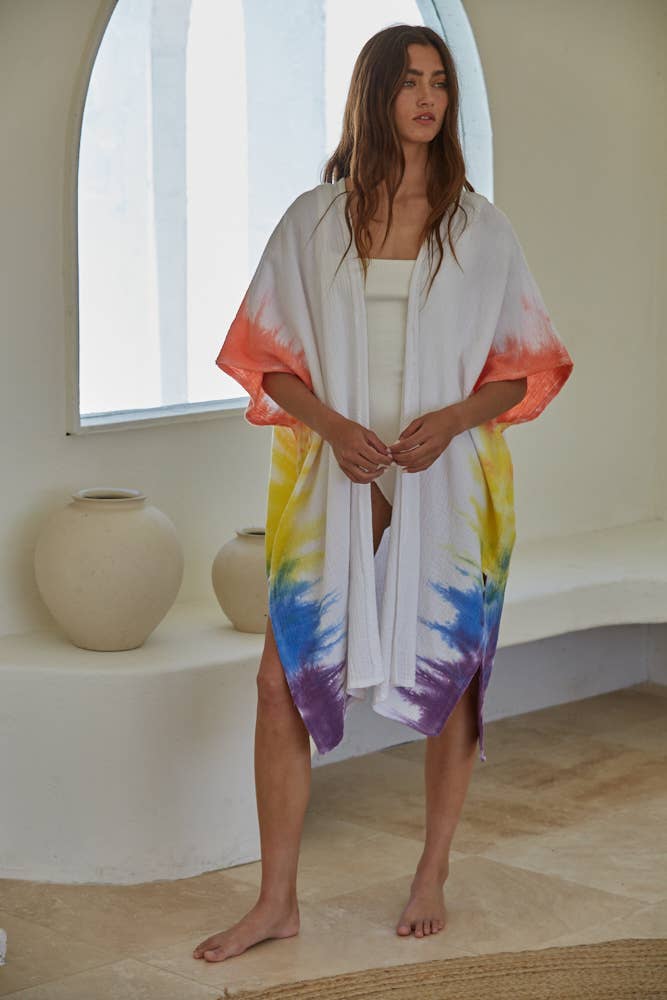 Cotton Gauze Tie Dye Open Front Cardigan