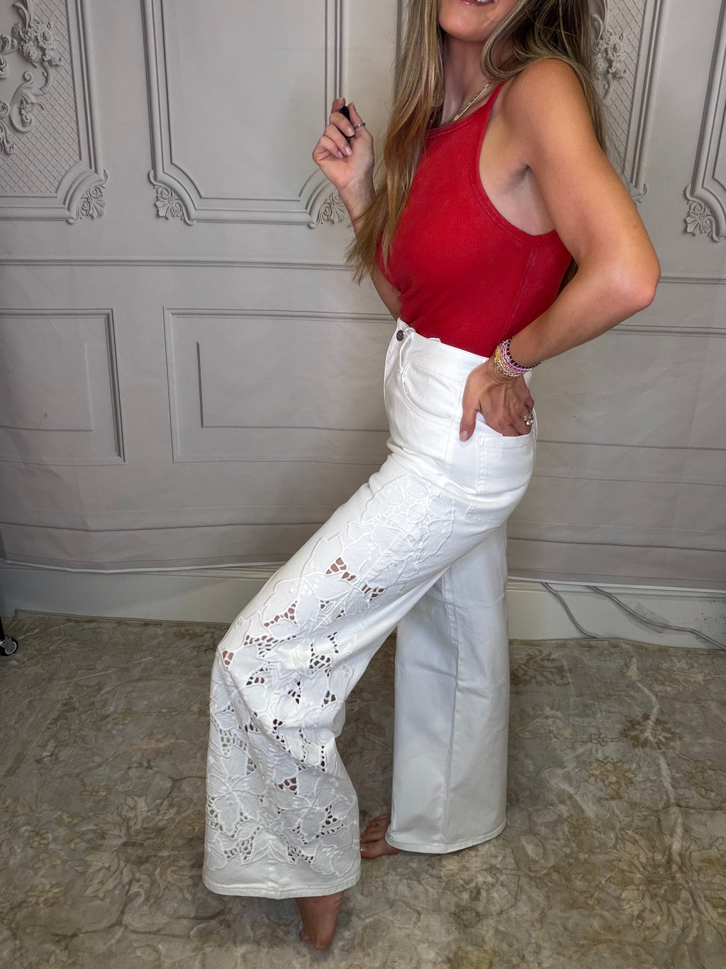 SUMMER FLORAL CHARM WIDE LEG JEAN