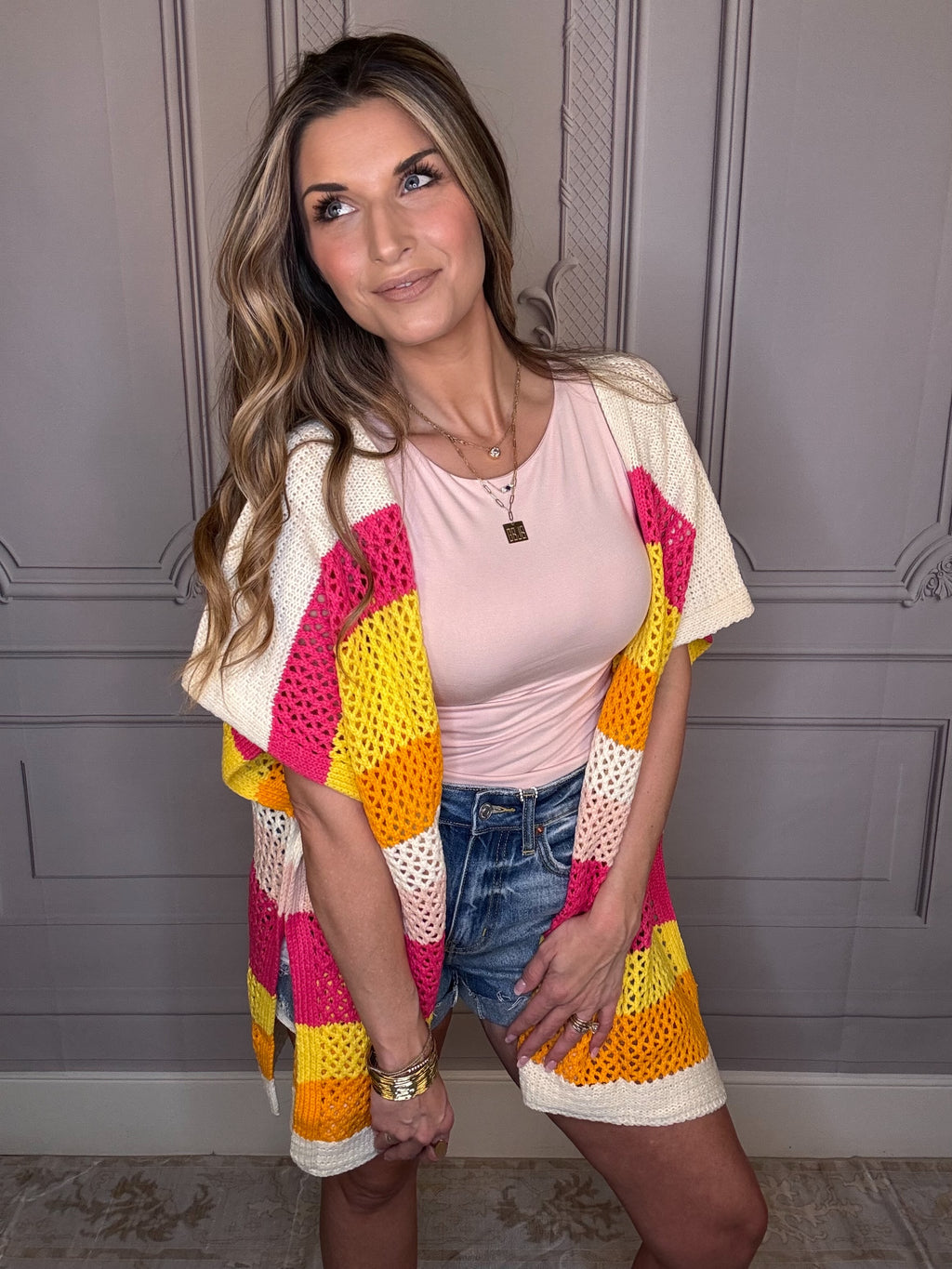 Sherbert Stripe Open Knit