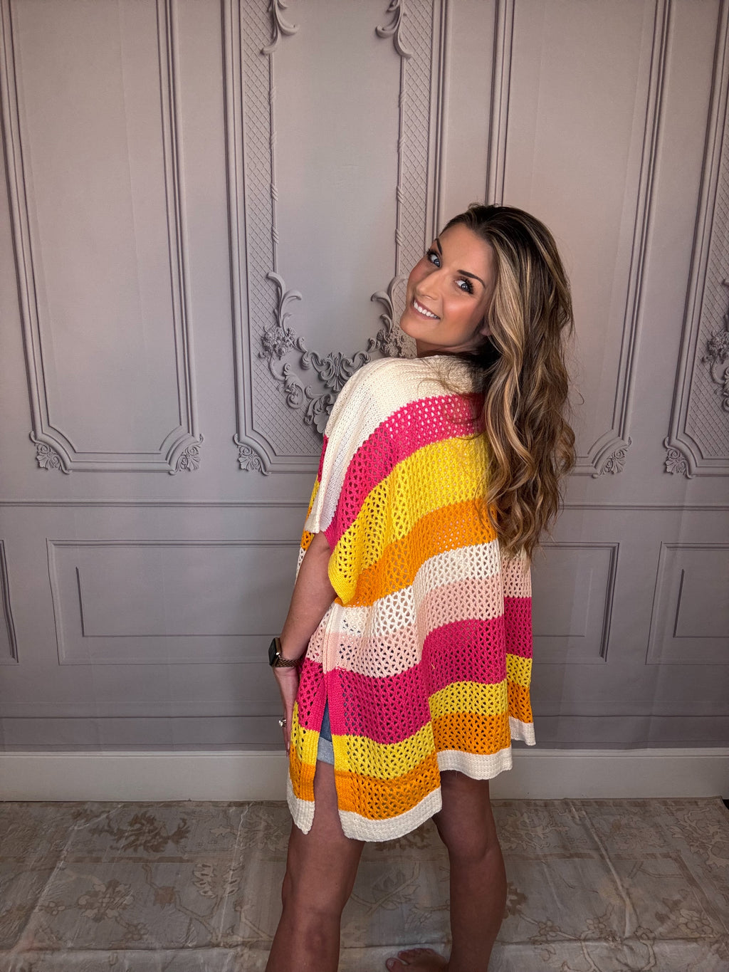 Sherbert Stripe Open Knit