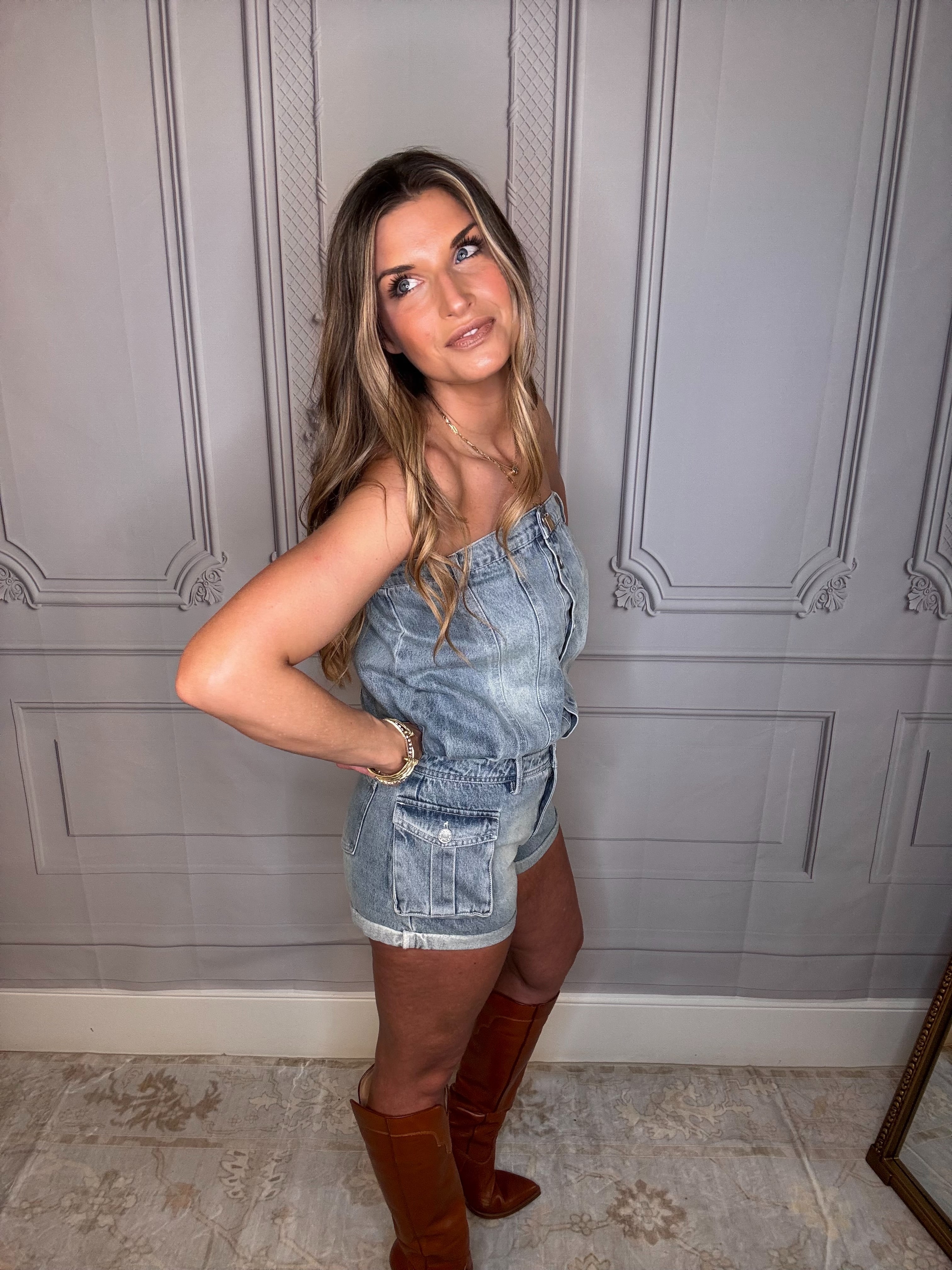 The Deb Denim Romper