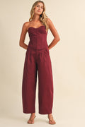 MAROON MAYHEM CROSET TOP AND BARREL LEG PANT