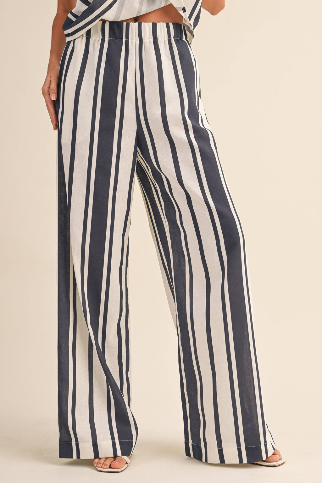 STRIPED SOCIAL LINEN TUBE TOP AND WIDE LEG PANTS SET